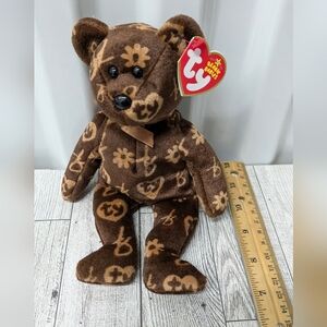 Ty Signature Bear Floral Patterned Brown Plush Bear